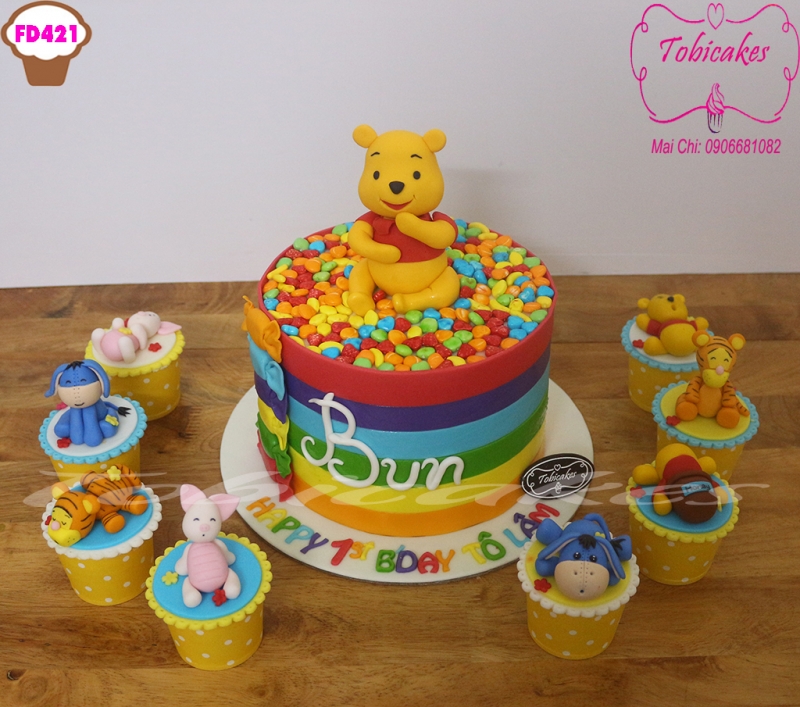 [FD421] BÁNH SINH NHẬT CHỦ ĐỀ GẤU POOH  AND CANDY