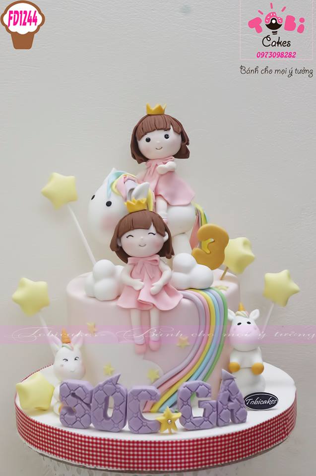 [FD1244] BÁNH SINH NHẬT DÀNH CHO 2 BÉ GÁI SINH ĐÔI CHỦ ĐỀ NGỰA PONY