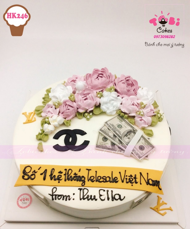 [HK246] BÁNH SINH NHẬT HOA KEM TRANG TRÍ FONDANT DÀNH TẶNG PHÁI NỮ