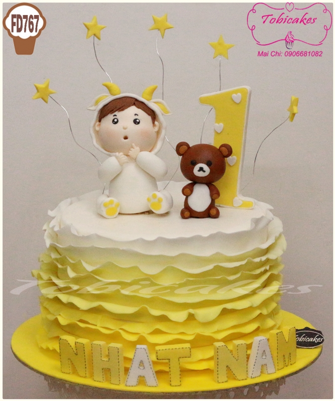 BÁNH SINH NHẬT TẠO HÌNH BÉ GÁI TUỔI DÊ VÀ GẤU RILAKKUMA